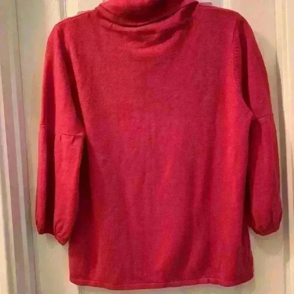 Y2K 1990’s hot pink cropped cowl neck, sweater with 3/4 length sleeves soft girl - Picture 5 of 7